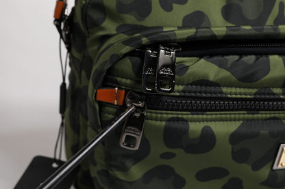 Dolce &amp; Gabbana, grüne Polyester-Umhängetasche mit Leopardenmuster