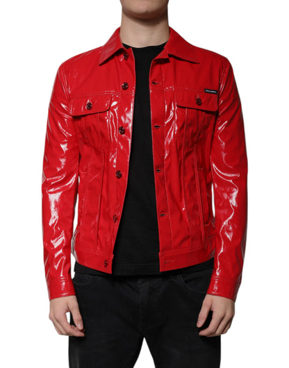 Dolce &amp; Gabbana – Rote Polyesterjacke mit Button-Down-Kragen