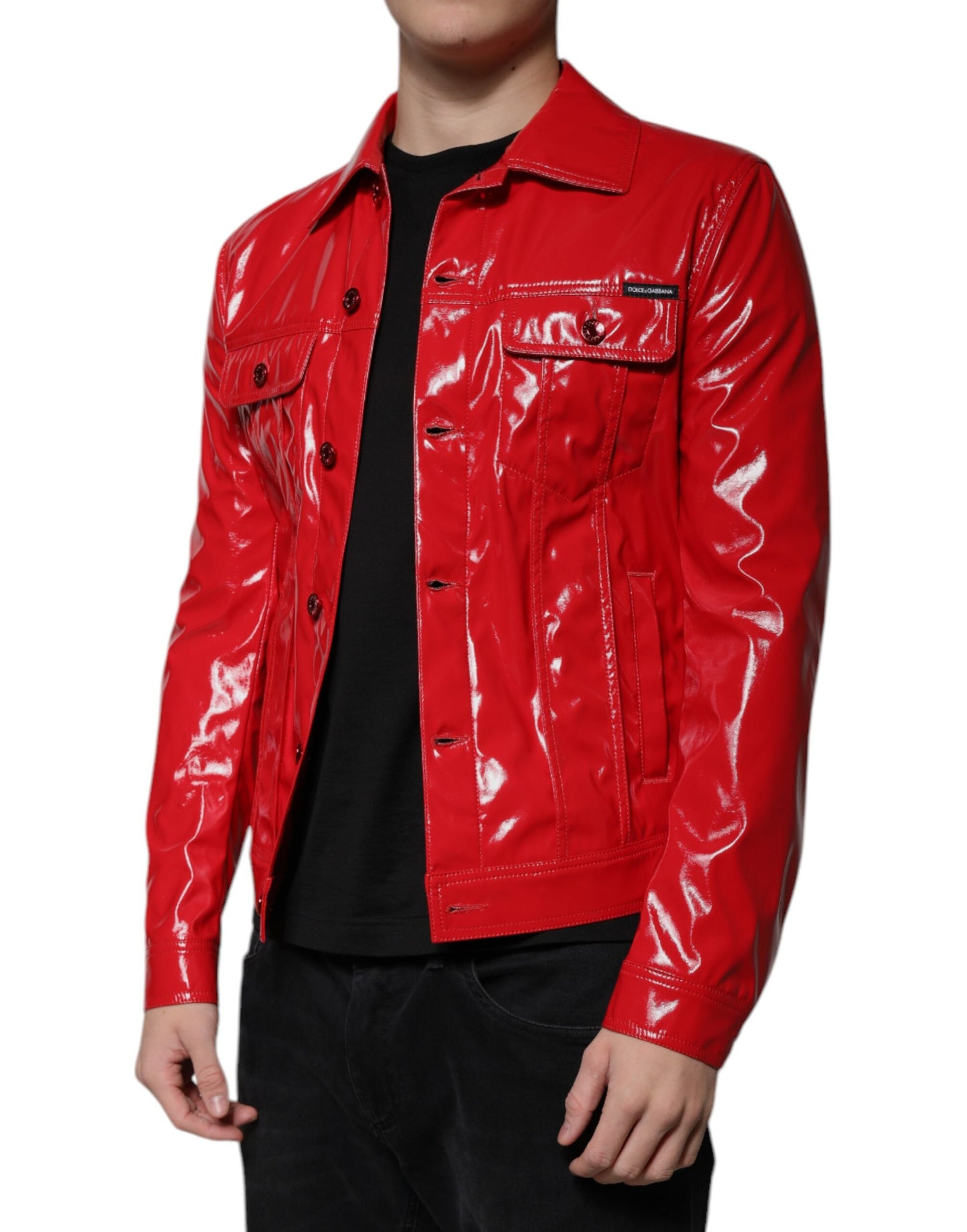 Dolce &amp; Gabbana – Rote Polyesterjacke mit Button-Down-Kragen