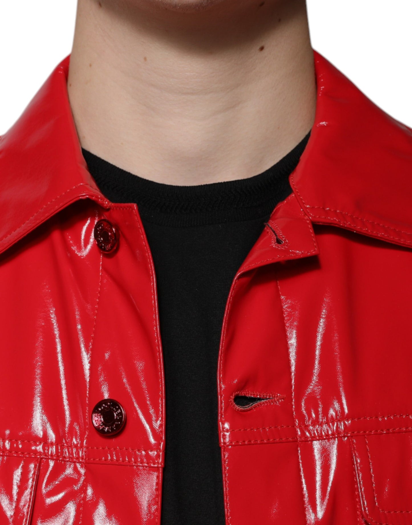 Dolce &amp; Gabbana – Rote Polyesterjacke mit Button-Down-Kragen