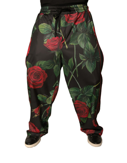 Dolce &amp; Gabbana – Schwarze Jogginghose aus Polyester mit Blumenmuster