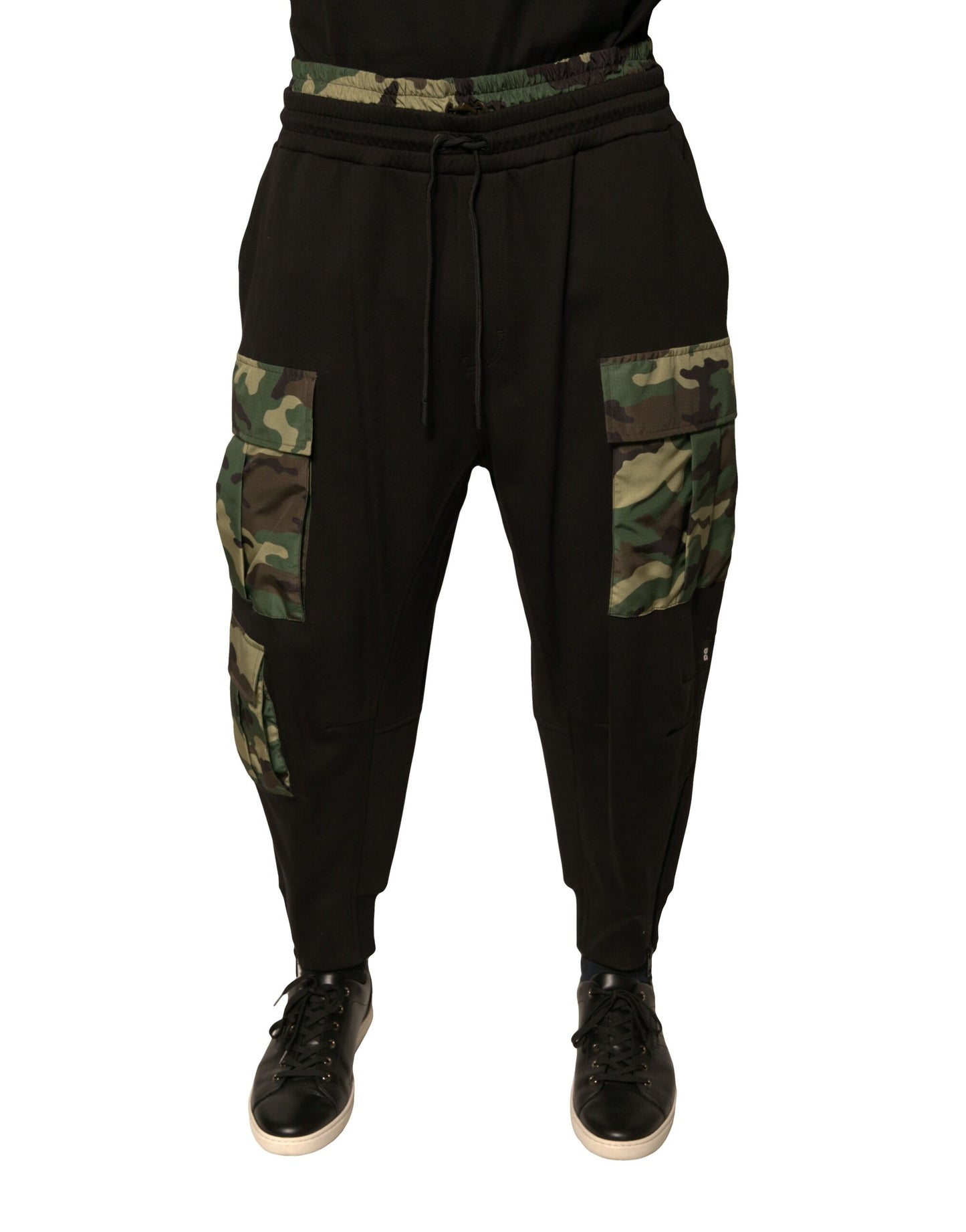 Dolce &amp; Gabbana – Schwarze Cargo-Jogginghose aus Baumwolle mit Camouflage-Muster