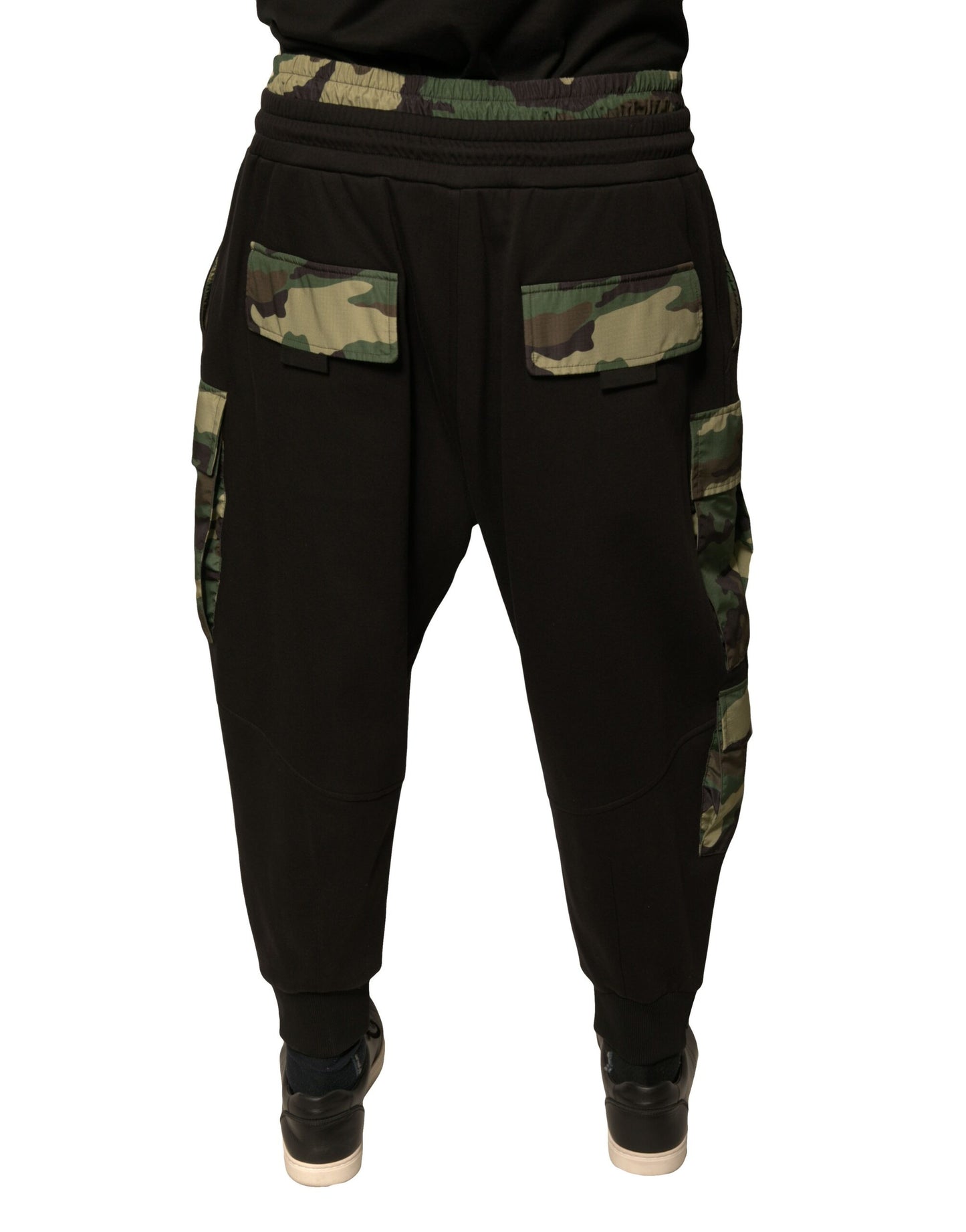 Dolce &amp; Gabbana – Schwarze Cargo-Jogginghose aus Baumwolle mit Camouflage-Muster