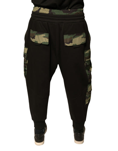 Dolce &amp; Gabbana – Schwarze Cargo-Jogginghose aus Baumwolle mit Camouflage-Muster