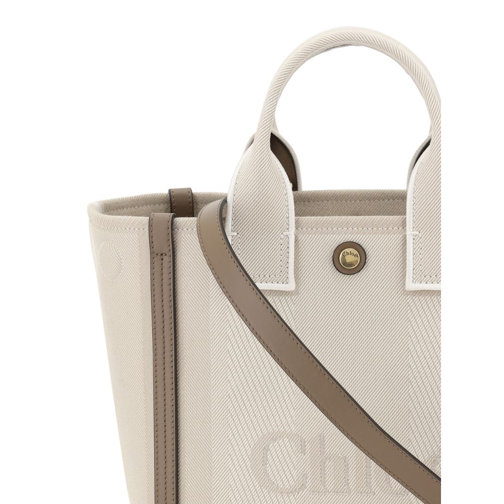 Chloé Schultertasche aus beigefarbener Baumwolle