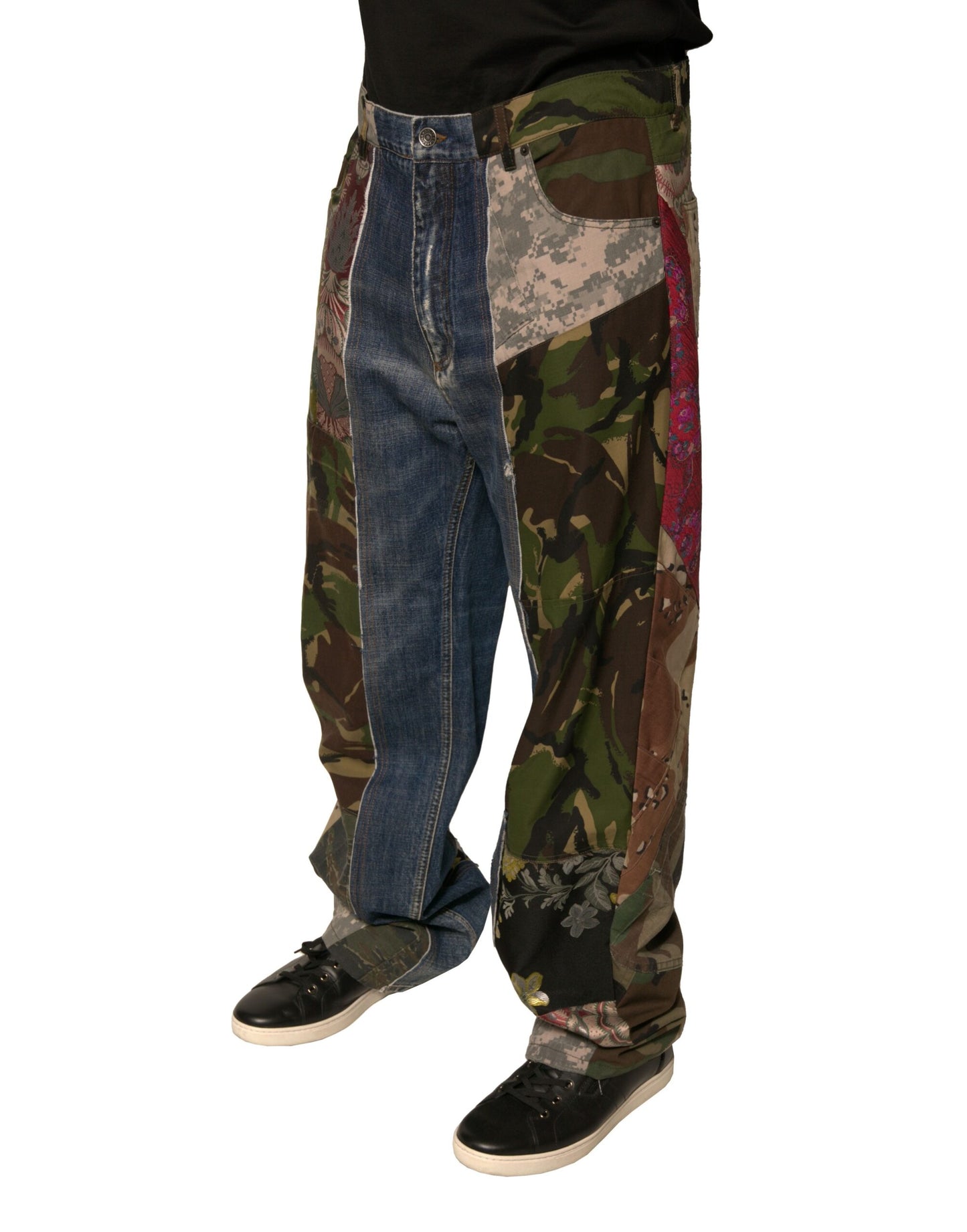 Dolce &amp; Gabbana Blaue Patchwork-Jeans aus Baumwolle mit geradem Schnitt