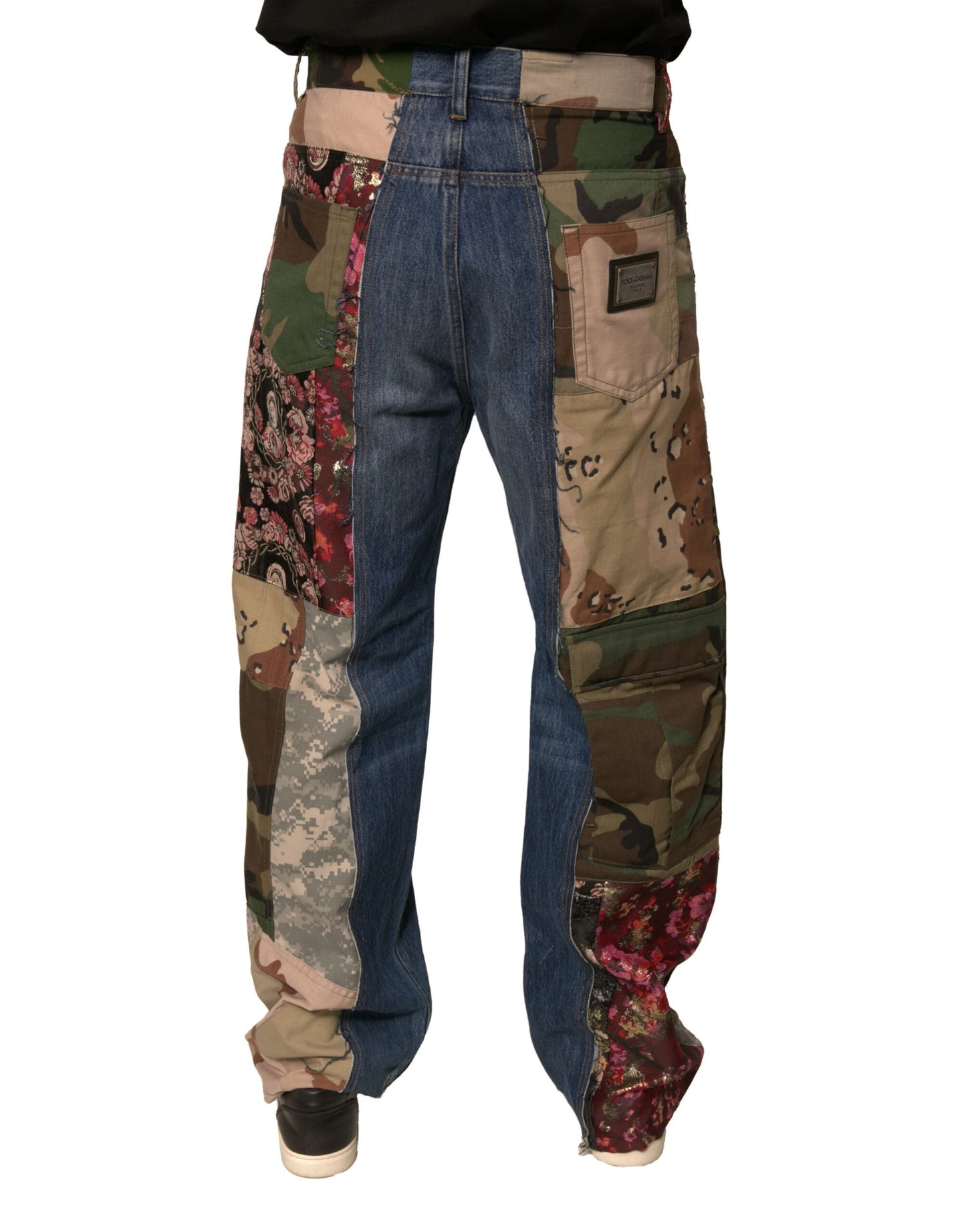 Dolce &amp; Gabbana Blaue Patchwork-Jeans aus Baumwolle mit geradem Schnitt