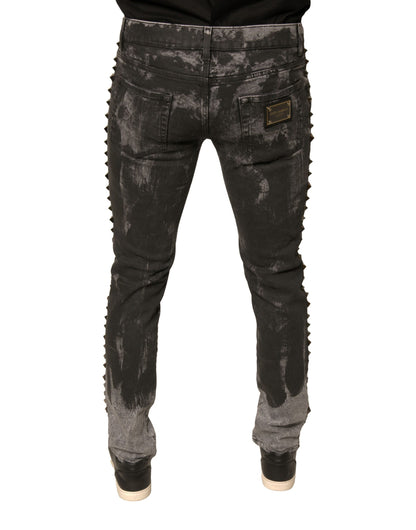 Dolce &amp; Gabbana – Graue Skinny-Jeans aus Baumwolle mit Verzierung