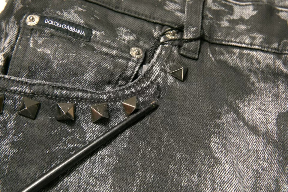 Dolce &amp; Gabbana – Graue Skinny-Jeans aus Baumwolle mit Verzierung