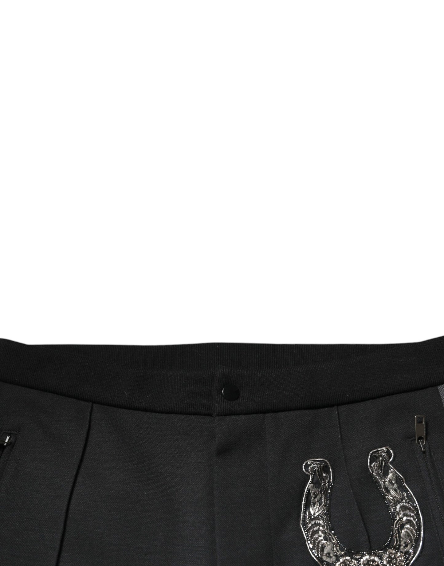 Dolce &amp; Gabbana – Schwarze, schmal geschnittene Wollhose mit Hufeisenverzierung