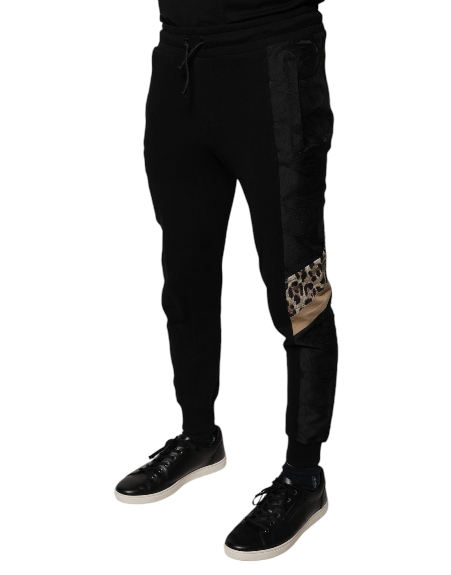 Dolce &amp; Gabbana – Schwarze Jogginghose mit Leopardenmuster und schmaler Passform