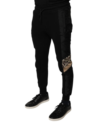 Dolce &amp; Gabbana – Schwarze Jogginghose mit Leopardenmuster und schmaler Passform