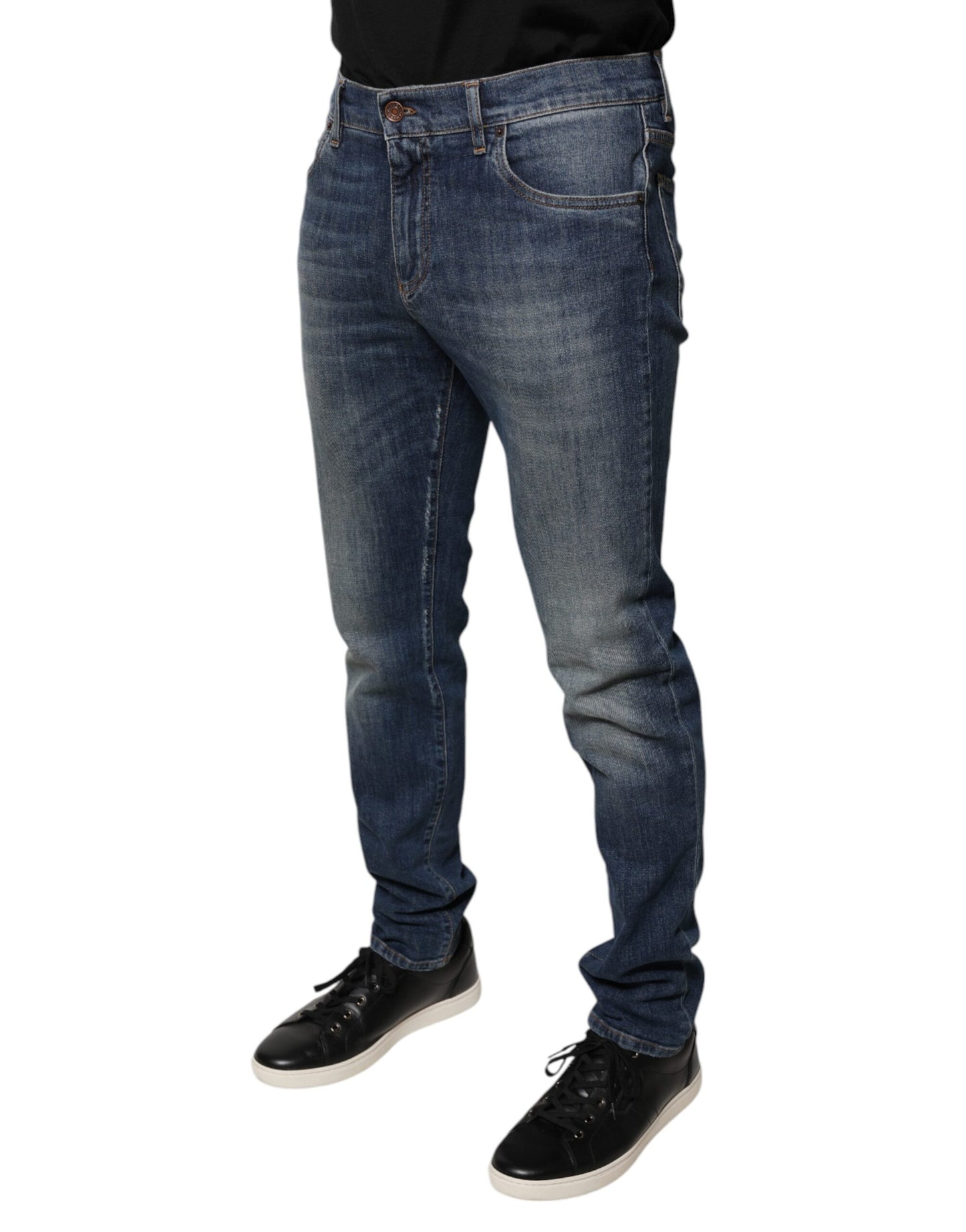 Dolce &amp; Gabbana, Blaue Skinny-Jeans aus Baumwolle mit DG-Kronenlogo