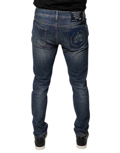 Dolce &amp; Gabbana, Blaue Skinny-Jeans aus Baumwolle mit DG-Kronenlogo