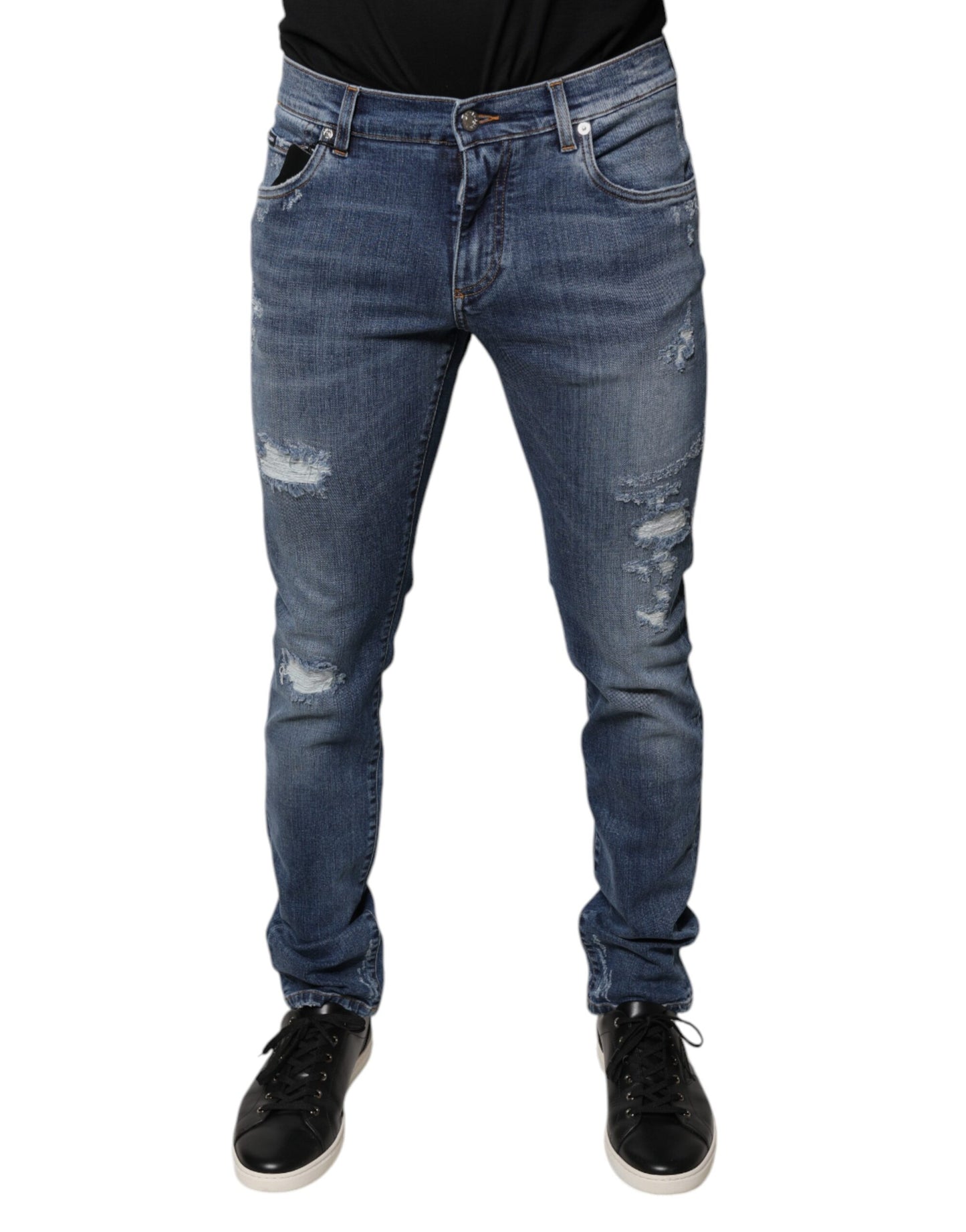 Dolce &amp; Gabbana – Blaue Skinny-Jeans aus zerfetztem Baumwollstretch