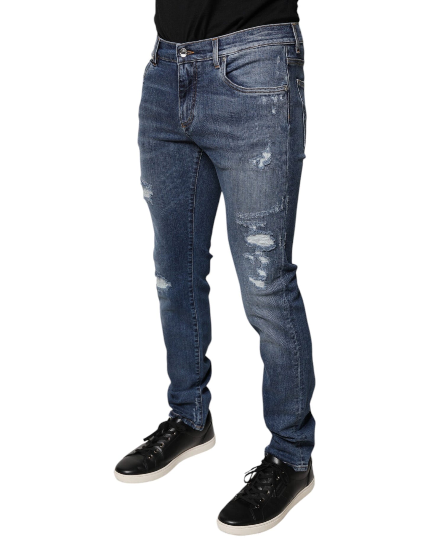 Dolce &amp; Gabbana – Blaue Skinny-Jeans aus zerfetztem Baumwollstretch