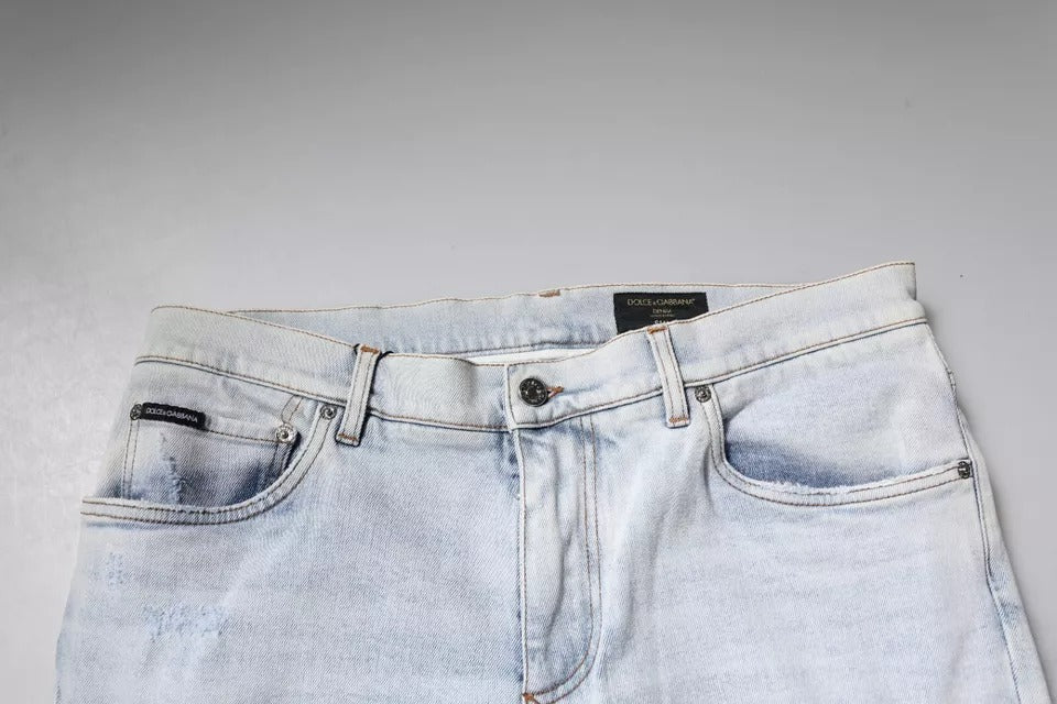 Dolce &amp; Gabbana – Hellblaue Skinny-Jeans aus zerfetzter Baumwolle