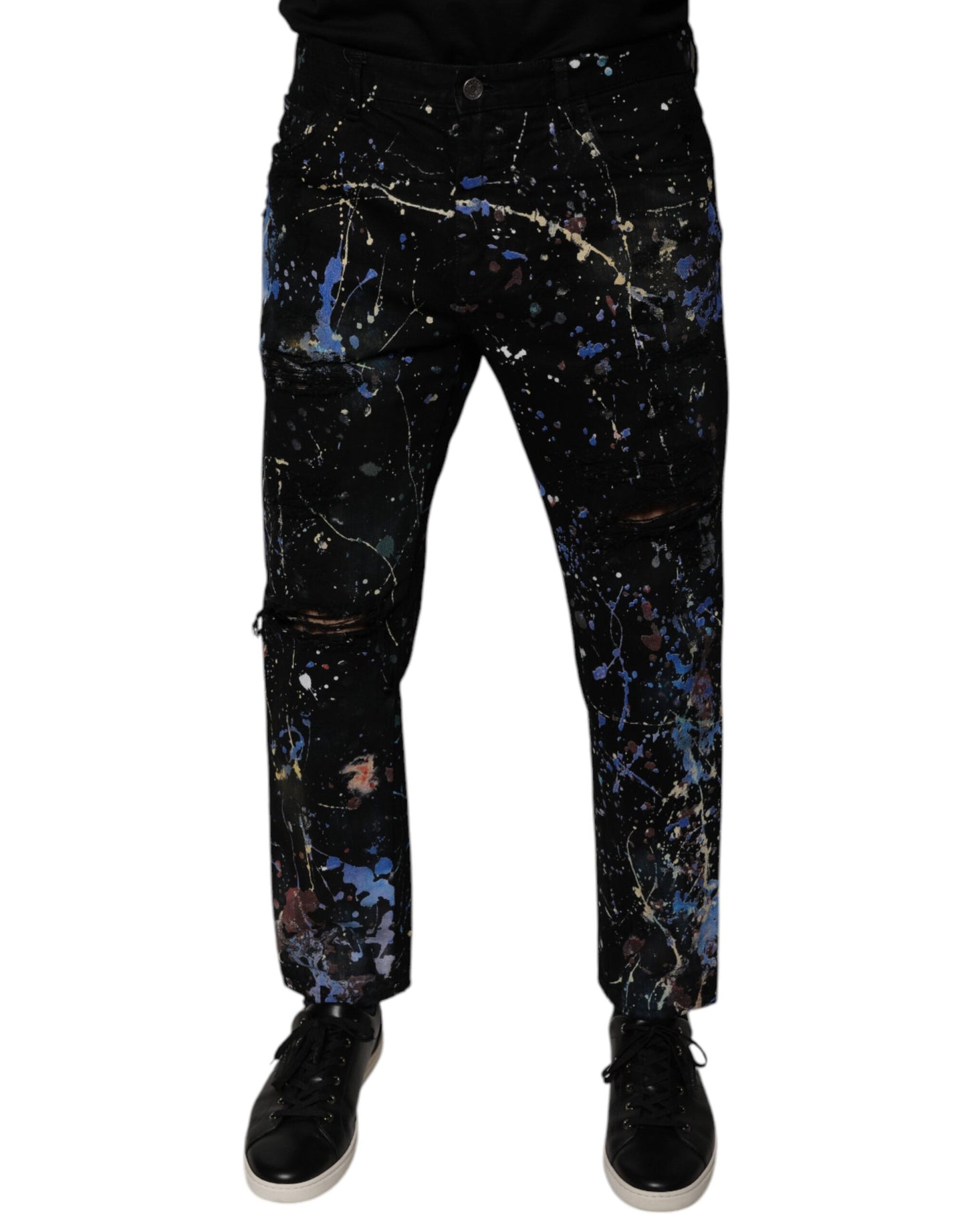 Dolce &amp; Gabbana – Schwarze Skinny-Jeans aus Baumwoll-Color-Splash-Denim
