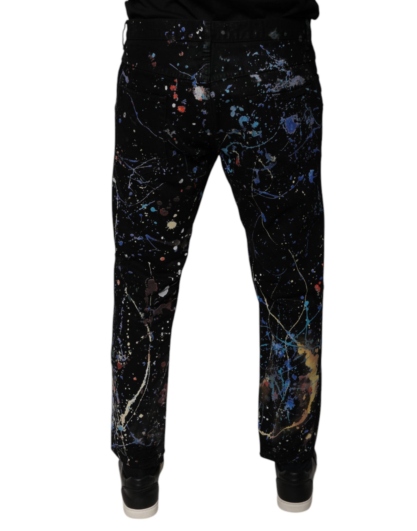 Dolce &amp; Gabbana – Schwarze Skinny-Jeans aus Baumwoll-Color-Splash-Denim