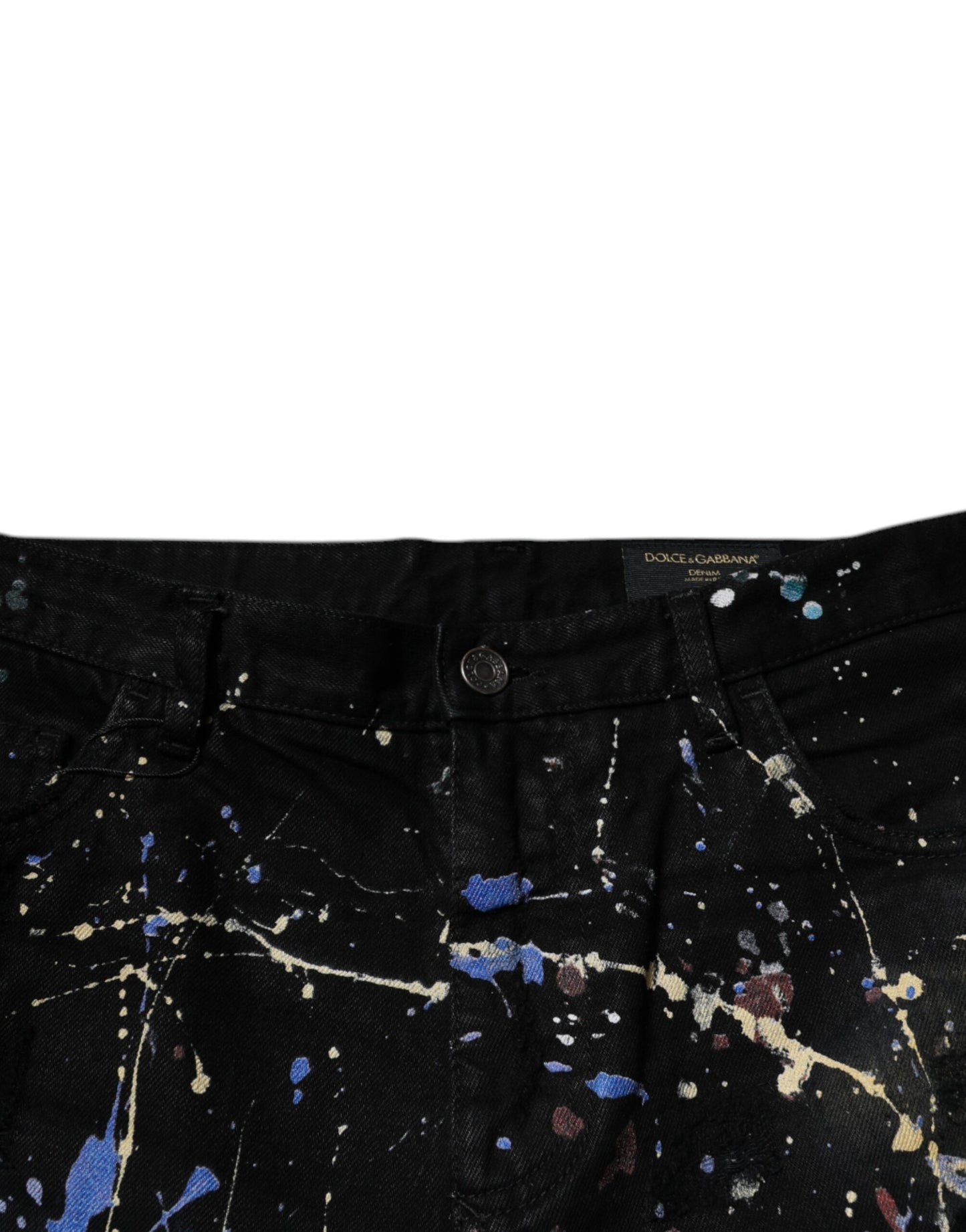 Dolce &amp; Gabbana – Schwarze Skinny-Jeans aus Baumwoll-Color-Splash-Denim