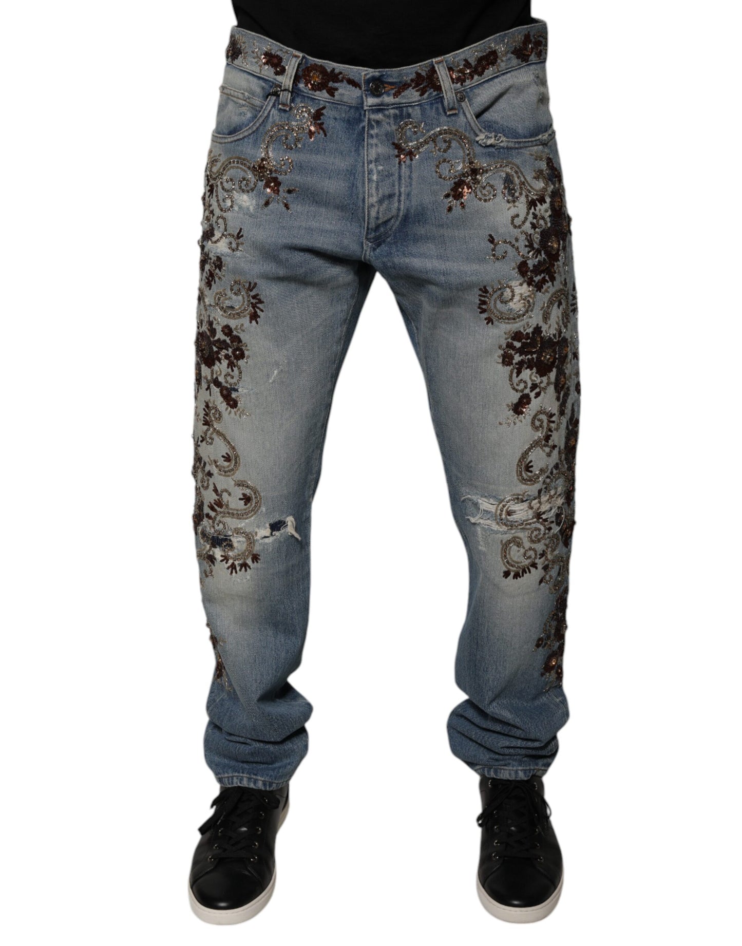 Dolce &amp; Gabbana – Hellblaue Skinny-Jeans mit Stickerei