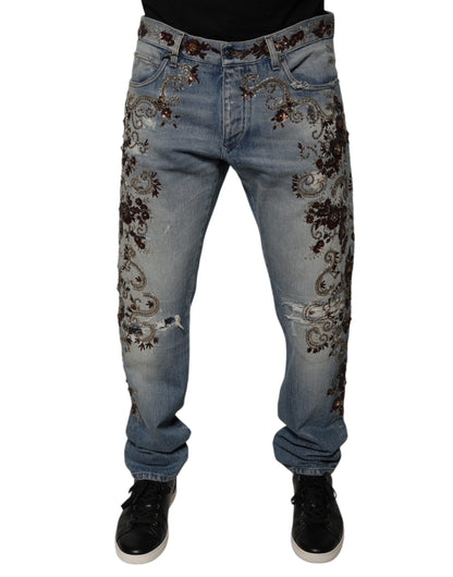 Dolce &amp; Gabbana – Hellblaue Skinny-Jeans mit Stickerei