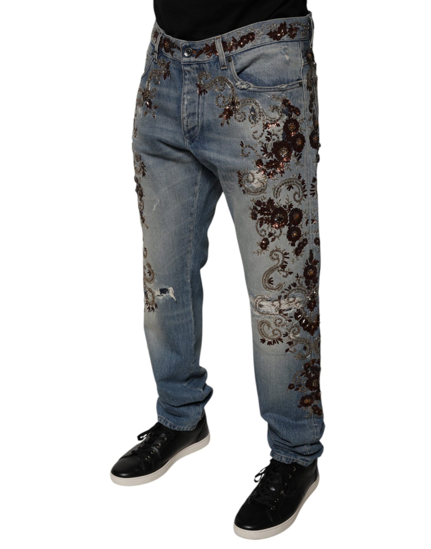 Dolce &amp; Gabbana – Hellblaue Skinny-Jeans mit Stickerei