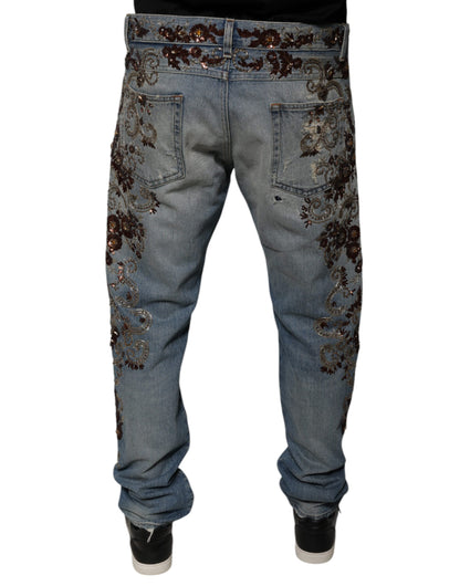 Dolce &amp; Gabbana – Hellblaue Skinny-Jeans mit Stickerei