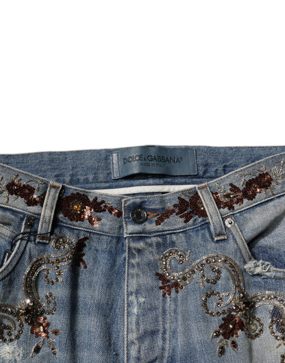 Dolce &amp; Gabbana – Hellblaue Skinny-Jeans mit Stickerei