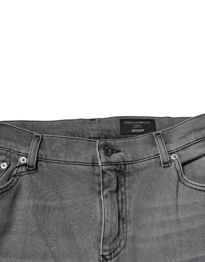 Dolce &amp; Gabbana – Graue Skinny-Jeans aus Baumwolle mit Grafikdruck