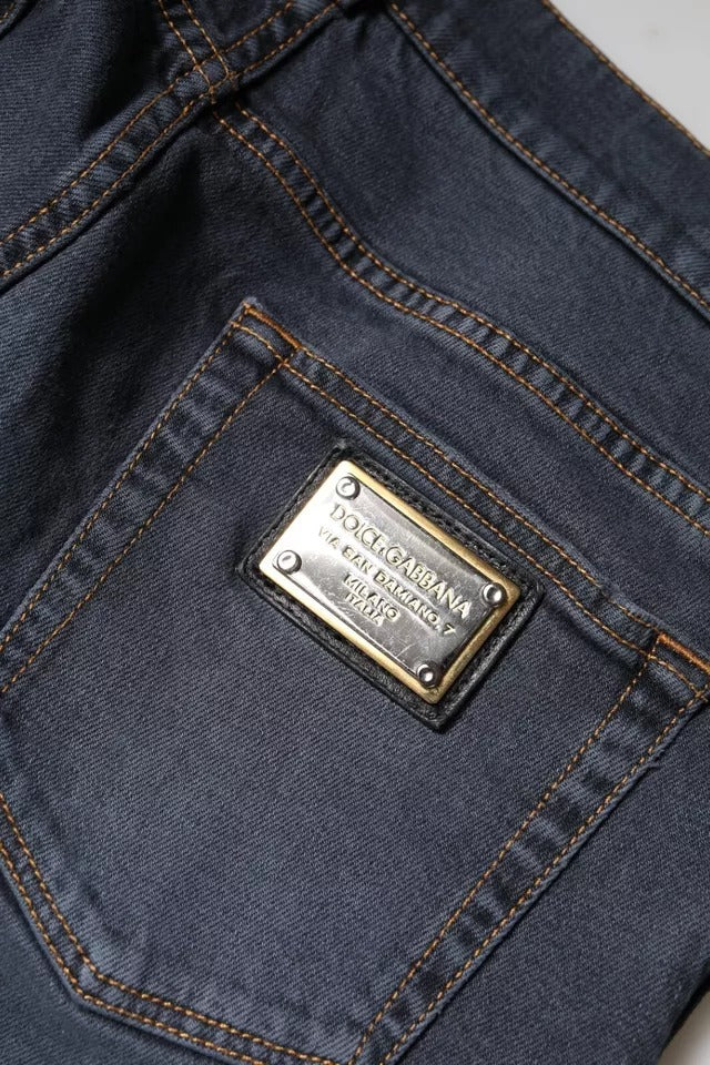 بنطلون جينز ضيق من القطن باللون الرمادي الداكن من دولتشي آند غابانا