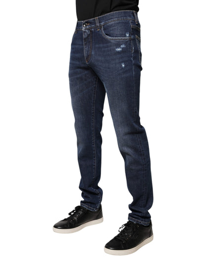 Dolce &amp; Gabbana – Slim Fit-Jeans aus Baumwolle mit Logo-Print in Blau