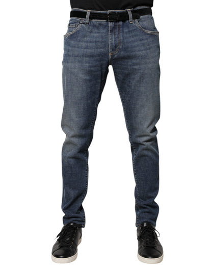 Dolce &amp; Gabbana – Blaue Skinny-Jeans aus Baumwolle mit Logo-Schild