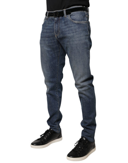 Dolce &amp; Gabbana – Blaue Skinny-Jeans aus Baumwolle mit Logo-Schild