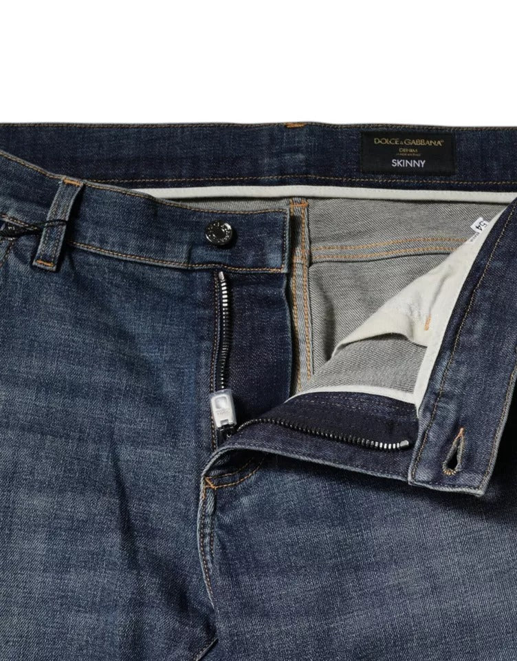 Dolce &amp; Gabbana – Blaue Skinny-Jeans aus Baumwolle mit Logo-Schild