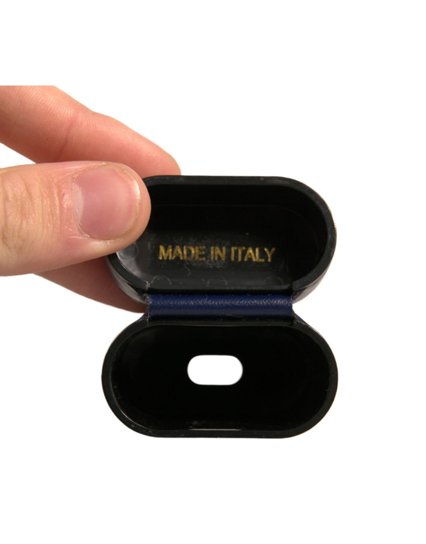 Dolce &amp; Gabbana – Airpods-Hülle mit Flip-Halter aus blauem Leder mit Logo-Print