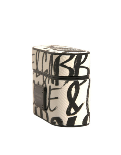 Dolce &amp; Gabbana – Airpods-Hülle aus schwarz-weißem Leder mit geprägtem Logo