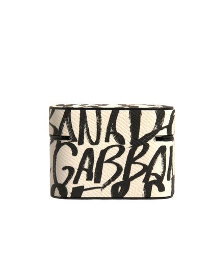 Dolce &amp; Gabbana – Airpods-Hülle aus schwarz-weißem Leder mit geprägtem Logo