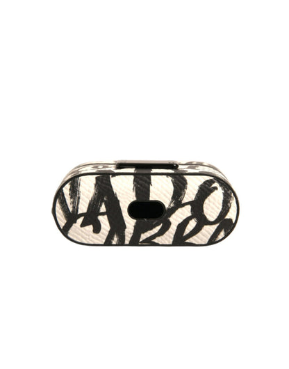 Dolce &amp; Gabbana – Airpods-Hülle aus schwarz-weißem Leder mit geprägtem Logo