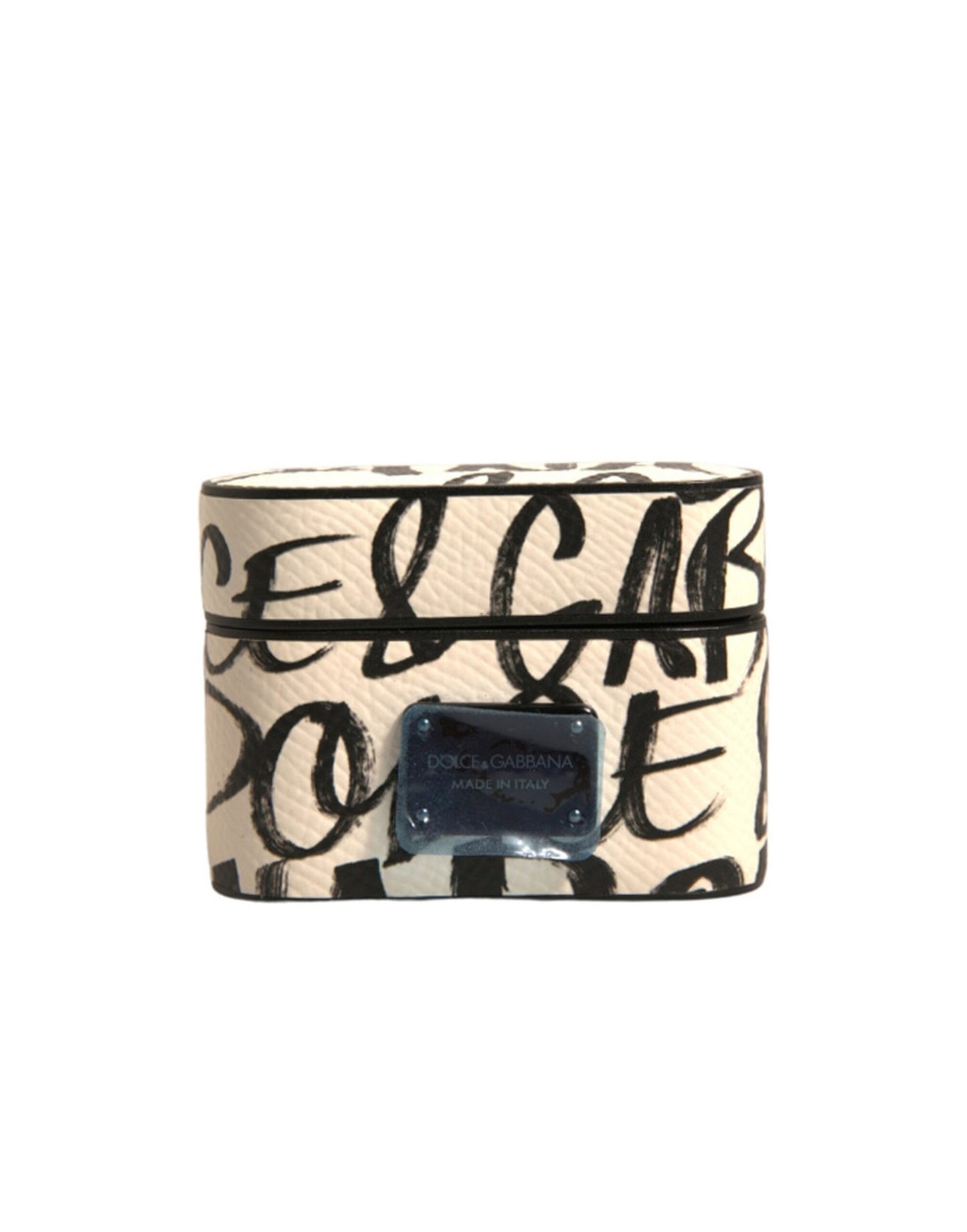 Dolce &amp; Gabbana – Airpods-Hülle aus schwarz-weißem Leder mit geprägtem Logo