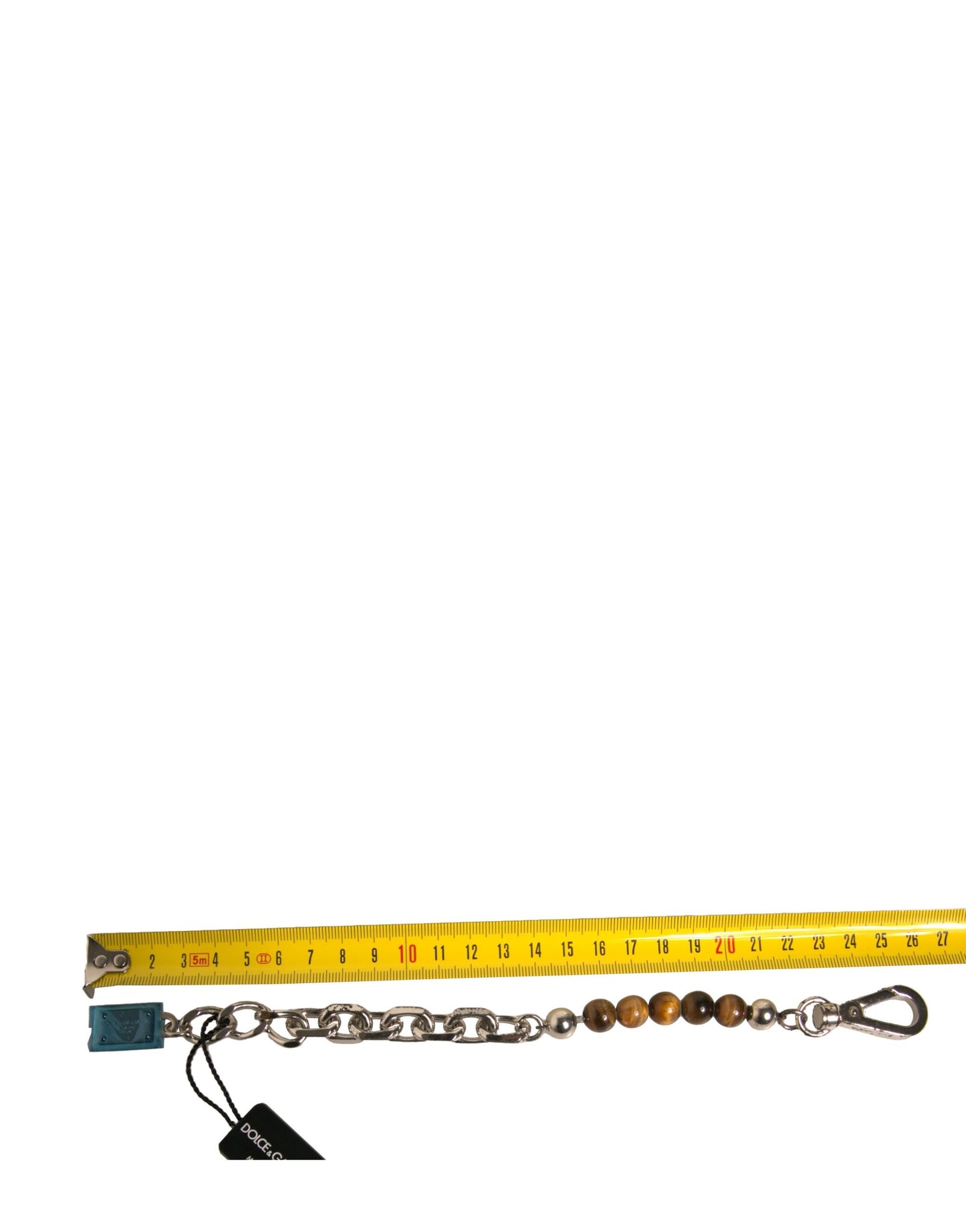 Dolce &amp; Gabbana Schlüsselanhänger mit Logo-Plakette aus silberner Messingkette mit Perlen