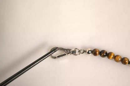 Dolce &amp; Gabbana Schlüsselanhänger mit Logo-Plakette aus silberner Messingkette mit Perlen