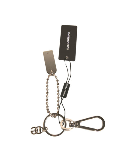 Dolce &amp; Gabbana Schlüsselanhänger mit Logo-Plakette aus silberner Messingkette mit Perlen