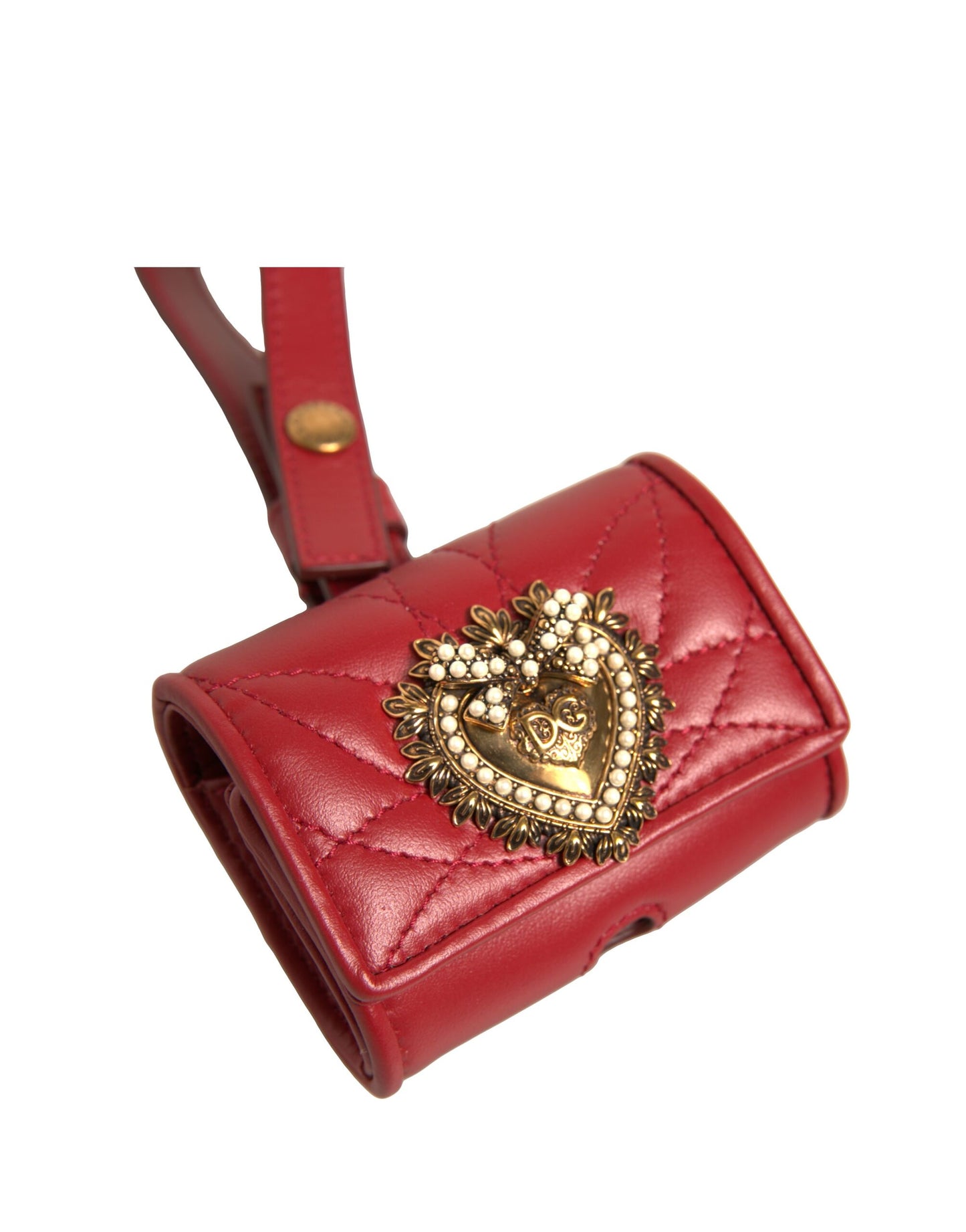 Dolce &amp; Gabbana – Airpod-Hülle „Devotion“ aus schwarzem Leder mit Herzriemen