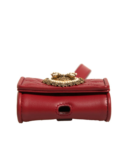 Dolce &amp; Gabbana – Airpod-Hülle „Devotion“ aus schwarzem Leder mit Herzriemen