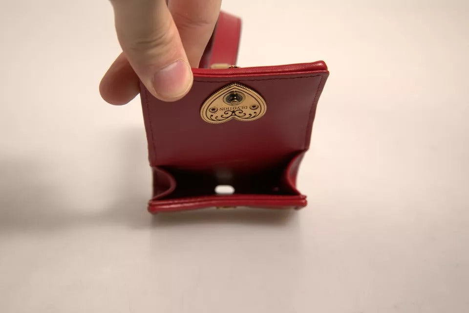 Dolce &amp; Gabbana – Airpod-Hülle „Devotion“ aus schwarzem Leder mit Herzriemen