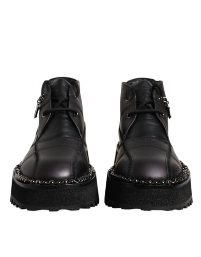 Dolce &amp; Gabbana – Schwarze Ankle Boots aus Leder mit Schnürung