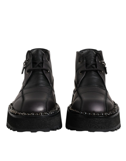 Dolce &amp; Gabbana – Schwarze Ankle Boots aus Leder mit Schnürung