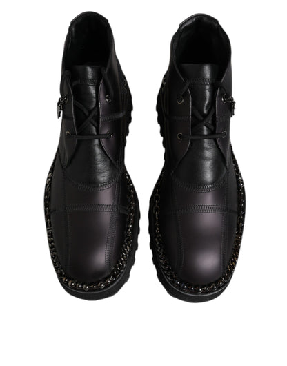 Dolce &amp; Gabbana – Schwarze Ankle Boots aus Leder mit Schnürung