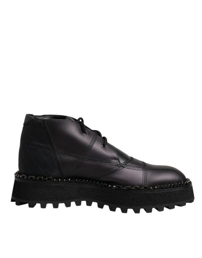 Dolce &amp; Gabbana – Schwarze Ankle Boots aus Leder mit Schnürung